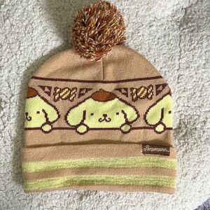 Sanrio Pompompurin Beanie Hat - Tan & Yellow Stripe